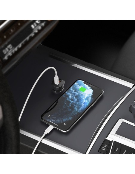 Automobilinis įkroviklis 2xUSB Type C QuickCharge Power Delivery 40W FCP AFC juodas Automobilinis įkroviklis 2xUSB Type C QuickCharge Power Delivery 40W FCP AFC juodas