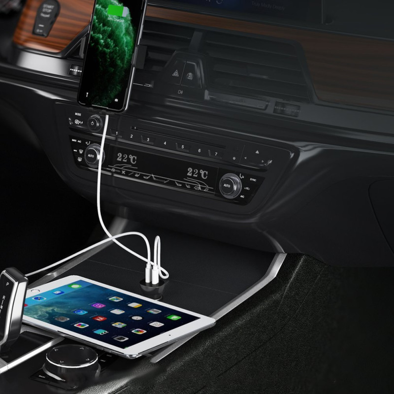 Automobilinis įkroviklis 2xUSB Type C QuickCharge Power Delivery 40W FCP AFC juodas