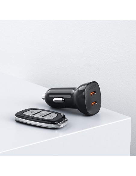 Automobilinis įkroviklis 2xUSB Type C QuickCharge Power Delivery 40W FCP AFC juodas Automobilinis įkroviklis 2xUSB Type C QuickCharge Power Delivery 40W FCP AFC juodas