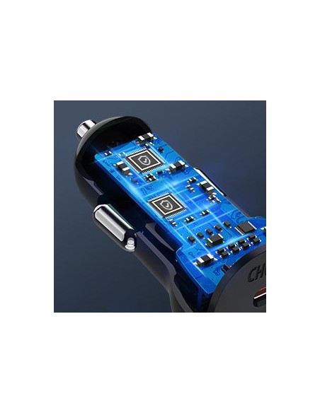 Automobilinis įkroviklis 2xUSB Type C QuickCharge Power Delivery 40W FCP AFC juodas Automobilinis įkroviklis 2xUSB Type C QuickCharge Power Delivery 40W FCP AFC juodas