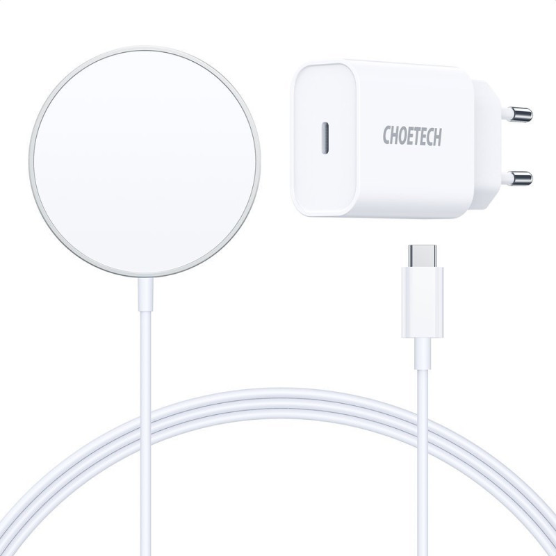 Magnetinis Qi 15W belaidis įkroviklis + 20W sieninis įkroviklis baltas
