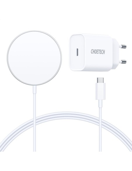 Magnetinis Qi 15W belaidis įkroviklis + 20W sieninis įkroviklis baltas Magnetinis Qi 15W belaidis įkroviklis + 20W sieninis įkroviklis baltas