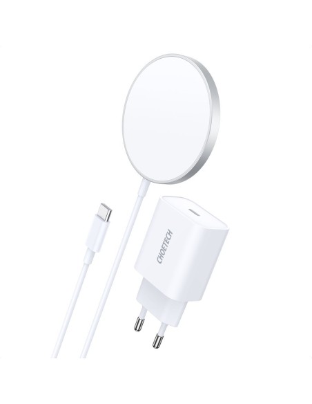 Magnetinis Qi 15W belaidis įkroviklis + 20W sieninis įkroviklis baltas Magnetinis Qi 15W belaidis įkroviklis + 20W sieninis įkroviklis baltas