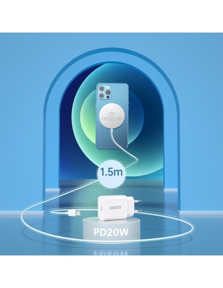 Magnetinis Qi 15W belaidis įkroviklis + 20W sieninis įkroviklis baltas Magnetinis Qi 15W belaidis įkroviklis + 20W sieninis įkroviklis baltas