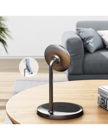 Magnetinis laikiklis + Qi 15W belaidis įkroviklis ir 20W tinklinis įkroviklis pilkos spalvos Magnetinis laikiklis + Qi 15W belaidis įkroviklis ir 20W tinklinis įkroviklis pilkos spalvos