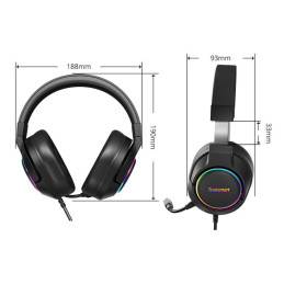Sparkle RGB laidinės USB ausinės su mikrofonu ir nuotolinio valdymo pultu žaidėjams juodos spalvos