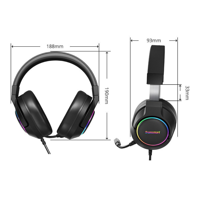 Sparkle RGB laidinės USB ausinės su mikrofonu ir nuotolinio valdymo pultu žaidėjams juodos spalvos