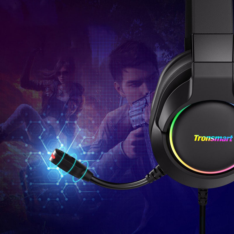 Sparkle RGB laidinės USB ausinės su mikrofonu ir nuotolinio valdymo pultu žaidėjams juodos spalvos