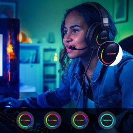 Sparkle RGB laidinės USB ausinės su mikrofonu ir nuotolinio valdymo pultu žaidėjams juodos spalvos