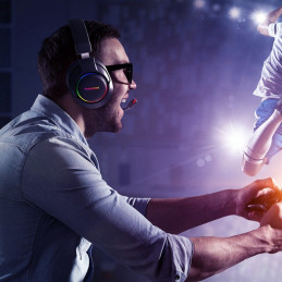 Sparkle RGB laidinės USB ausinės su mikrofonu ir nuotolinio valdymo pultu žaidėjams juodos spalvos