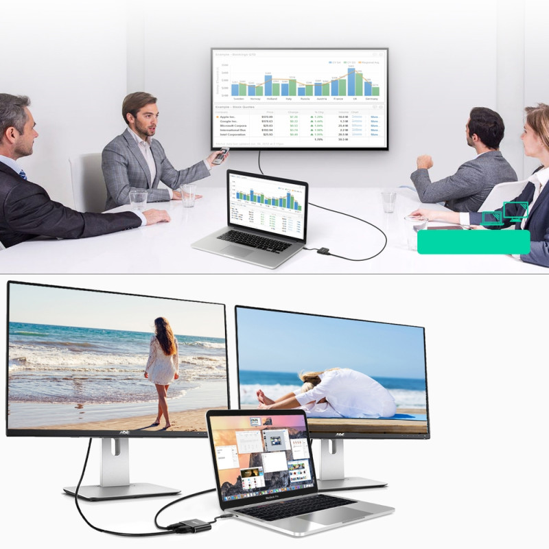 Adapterio skirstytuvas USB Type C – HDMI 4K VGA FullHD juoda