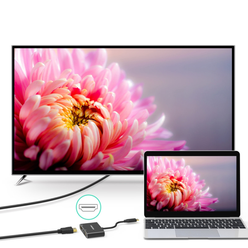 Adapterio skirstytuvas USB Type C – HDMI 4K VGA FullHD juoda
