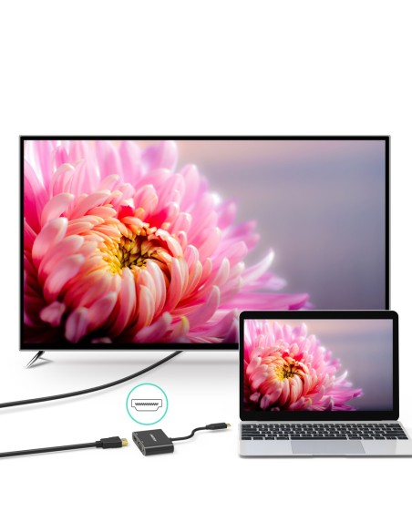 Adapterio skirstytuvas USB Type C – HDMI 4K VGA FullHD juoda Adapterio skirstytuvas USB Type C – HDMI 4K VGA FullHD juoda