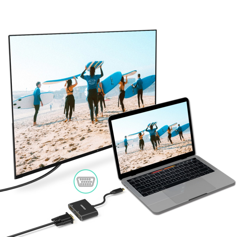 Adapterio skirstytuvas USB Type C – HDMI 4K VGA FullHD juoda