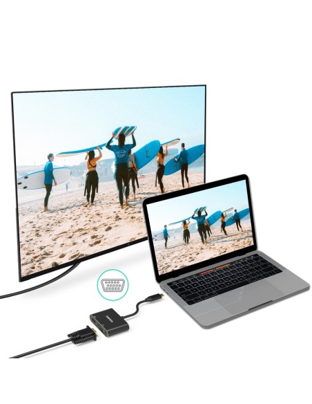Adapterio skirstytuvas USB Type C – HDMI 4K VGA FullHD juoda Adapterio skirstytuvas USB Type C – HDMI 4K VGA FullHD juoda