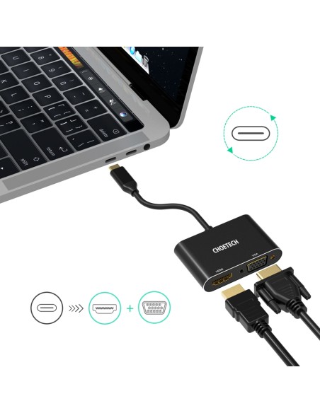 Adapterio skirstytuvas USB Type C – HDMI 4K VGA FullHD juoda Adapterio skirstytuvas USB Type C – HDMI 4K VGA FullHD juoda