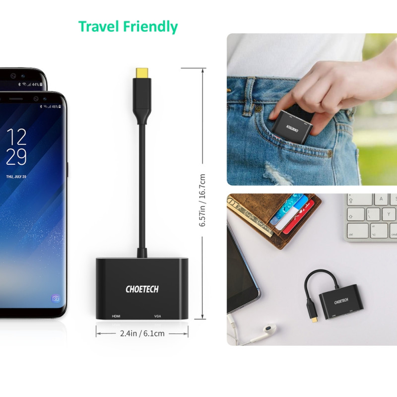 Adapterio skirstytuvas USB Type C – HDMI 4K VGA FullHD juoda