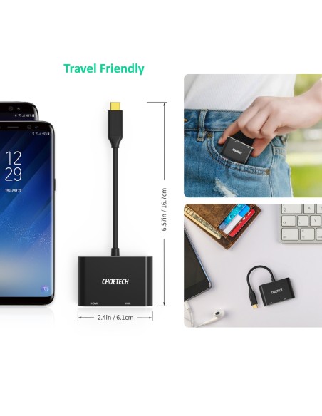 Adapterio skirstytuvas USB Type C – HDMI 4K VGA FullHD juoda Adapterio skirstytuvas USB Type C – HDMI 4K VGA FullHD juoda