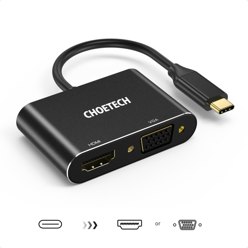 Adapterio skirstytuvas USB Type C – HDMI 4K VGA FullHD juoda