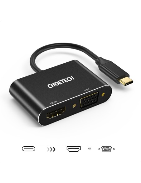 Adapterio skirstytuvas USB Type C – HDMI 4K VGA FullHD juoda Adapterio skirstytuvas USB Type C – HDMI 4K VGA FullHD juoda