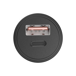 Greitas automobilinis įkroviklis PD USB Type C 30W 5A dviejų prievadų juodos spalvos