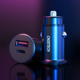 Greitas automobilinis įkroviklis PD USB Type C 30W 5A dviejų prievadų juodos spalvos