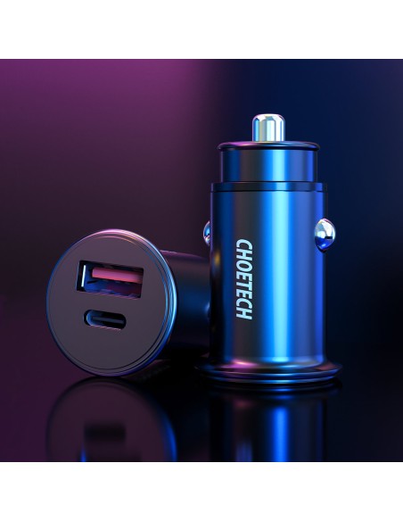 Greitas automobilinis įkroviklis PD USB Type C 30W 5A dviejų prievadų juodos spalvos