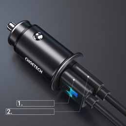 Greitas automobilinis įkroviklis PD USB Type C 30W 5A dviejų prievadų juodos spalvos