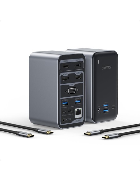 Daugiafunkcis HUB USB Type C PD HDMI 4K VGA RJ45 Mini Jack DC 15in1 pilka Daugiafunkcis HUB USB Type C PD HDMI 4K VGA RJ45 Mini Jack DC 15in1 pilka