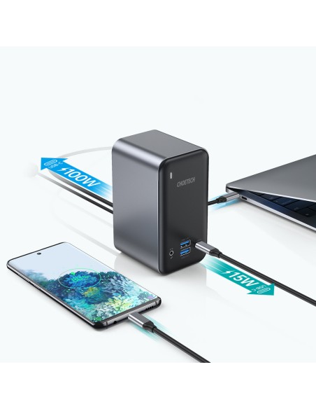 Daugiafunkcis HUB USB Type C PD HDMI 4K VGA RJ45 Mini Jack DC 15in1 pilka Daugiafunkcis HUB USB Type C PD HDMI 4K VGA RJ45 Mini Jack DC 15in1 pilka