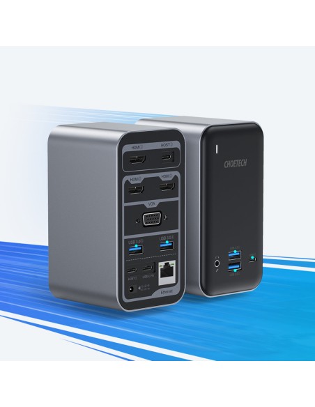 Daugiafunkcis HUB USB Type C PD HDMI 4K VGA RJ45 Mini Jack DC 15in1 pilka Daugiafunkcis HUB USB Type C PD HDMI 4K VGA RJ45 Mini Jack DC 15in1 pilka