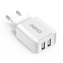 Dviejų prievadų įkroviklis 2xUSB-A 10W 2A baltas
