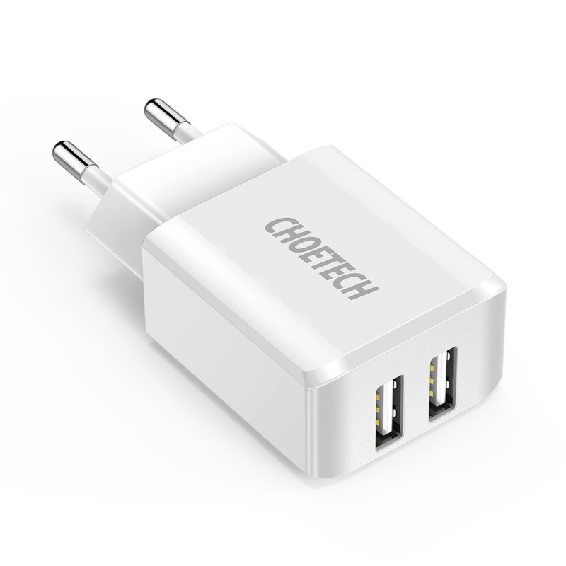 Dviejų prievadų įkroviklis 2xUSB-A 10W 2A baltas