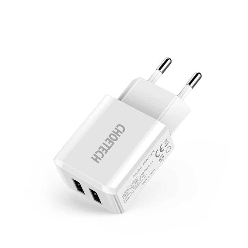 Dviejų prievadų įkroviklis 2xUSB-A 10W 2A baltas