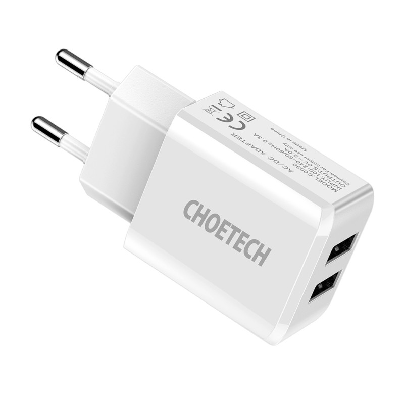 Dviejų prievadų įkroviklis 2xUSB-A 10W 2A baltas