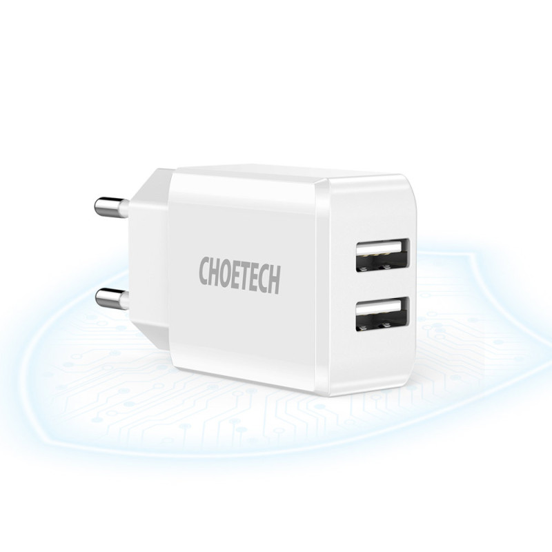 Dviejų prievadų įkroviklis 2xUSB-A 10W 2A baltas