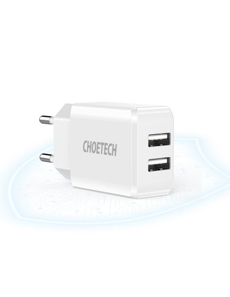 Dviejų prievadų įkroviklis 2xUSB-A 10W 2A baltas Dviejų prievadų įkroviklis 2xUSB-A 10W 2A baltas
