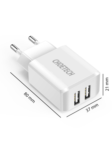 Dviejų prievadų įkroviklis 2xUSB-A 10W 2A baltas Dviejų prievadų įkroviklis 2xUSB-A 10W 2A baltas