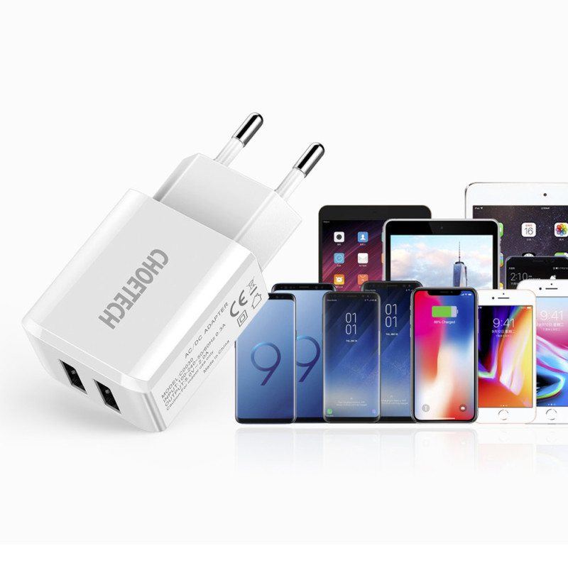 Dviejų prievadų įkroviklis 2xUSB-A 10W 2A baltas
