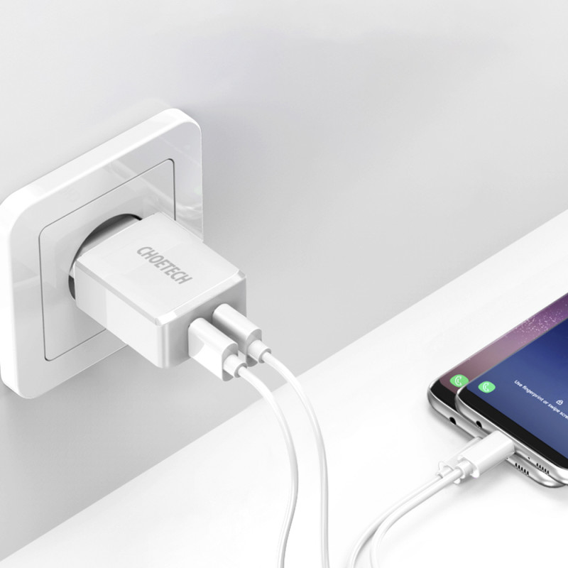 Dviejų prievadų įkroviklis 2xUSB-A 10W 2A baltas