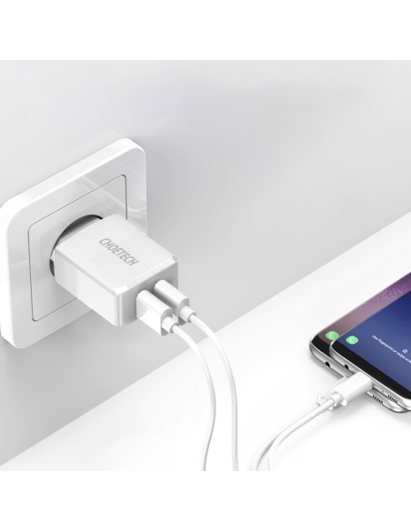 Dviejų prievadų įkroviklis 2xUSB-A 10W 2A baltas Dviejų prievadų įkroviklis 2xUSB-A 10W 2A baltas