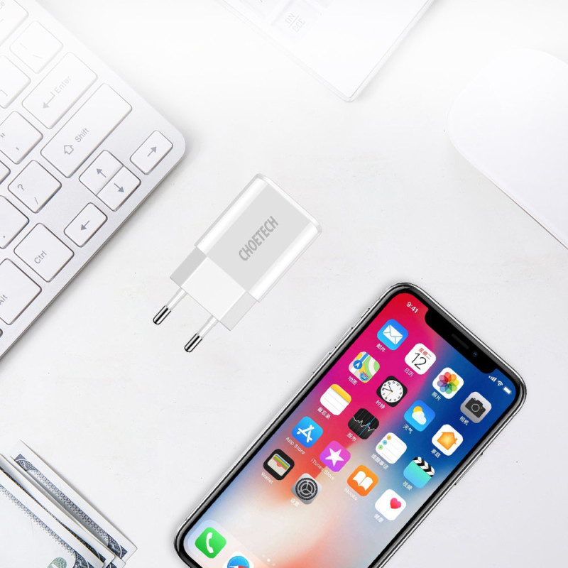 Dviejų prievadų įkroviklis 2xUSB-A 10W 2A baltas