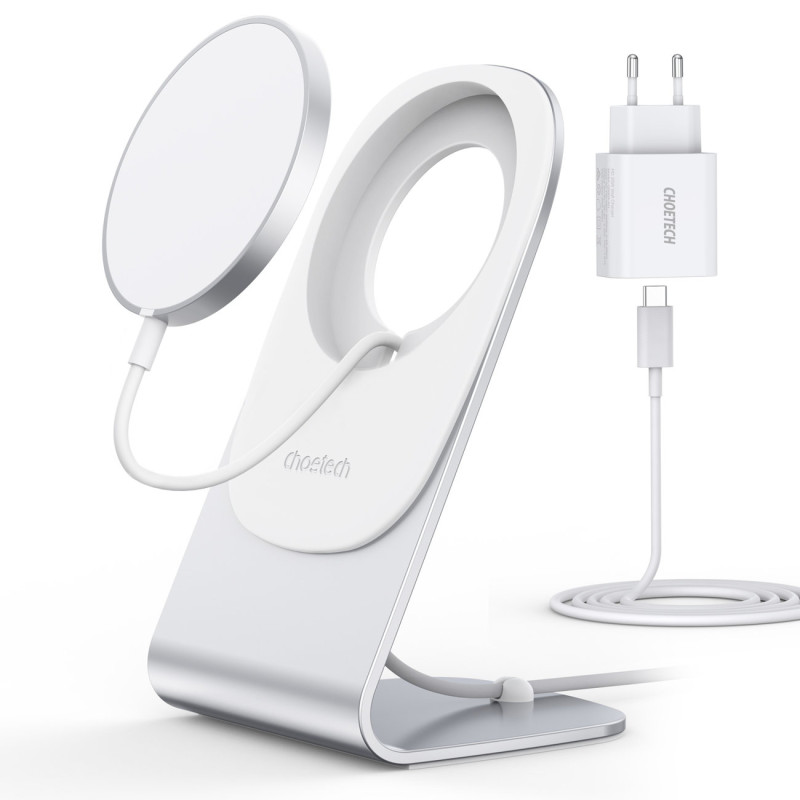 MagSafe Qi 15W belaidis įkroviklis + 20W PD sieninis įkroviklis sidabrinis