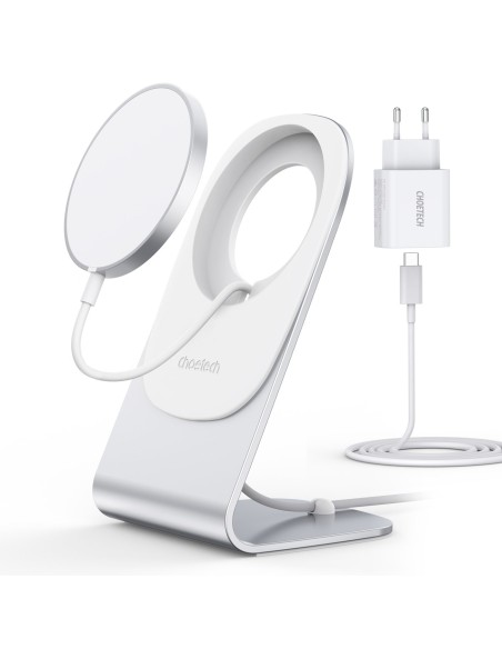 MagSafe Qi 15W belaidis įkroviklis + 20W PD sieninis įkroviklis sidabrinis