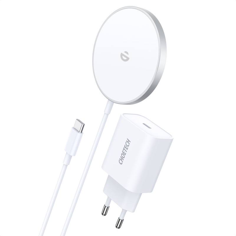 MagSafe Qi 15W belaidis įkroviklis + 20W PD sieninis įkroviklis sidabrinis