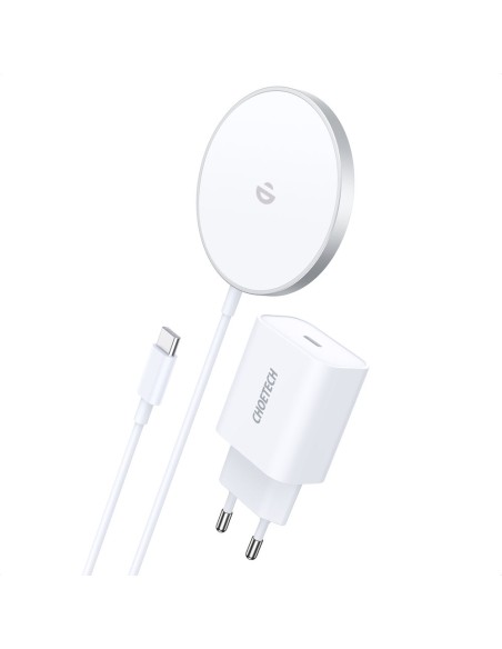 MagSafe Qi 15W belaidis įkroviklis + 20W PD sieninis įkroviklis sidabrinis