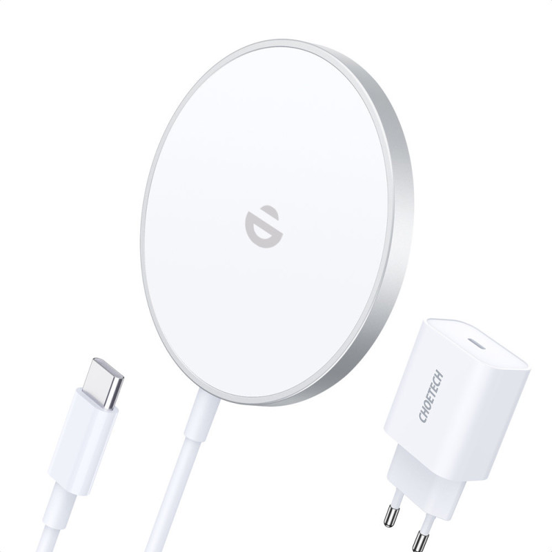 MagSafe Qi 15W belaidis įkroviklis + 20W PD sieninis įkroviklis sidabrinis