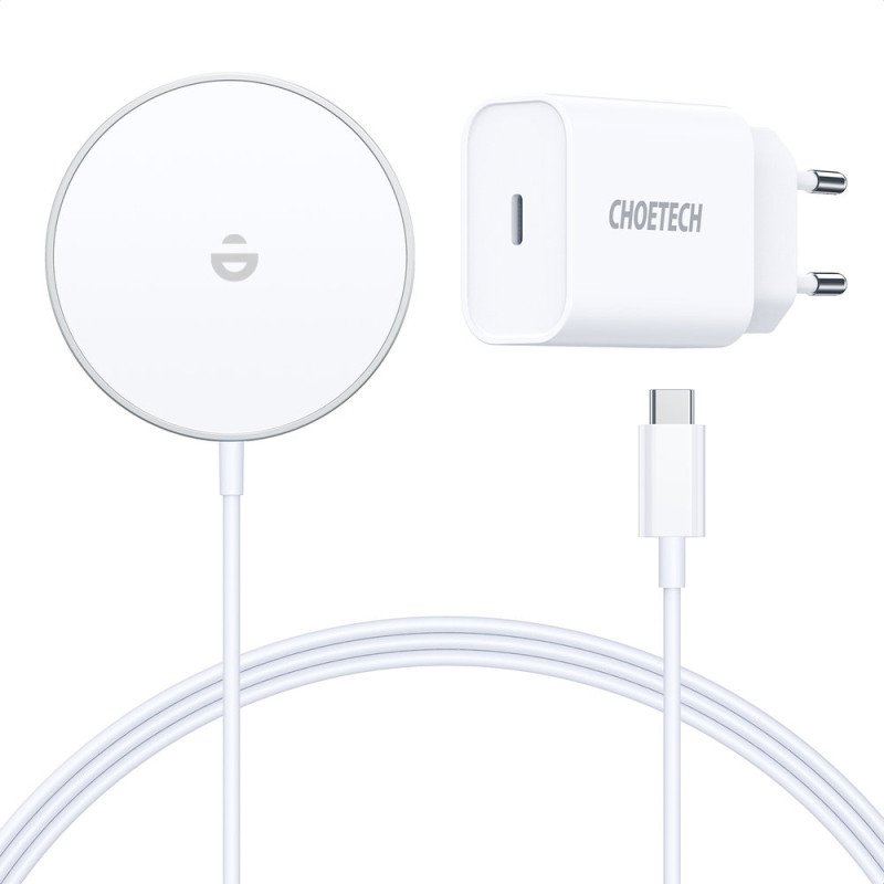 MagSafe Qi 15W belaidis įkroviklis + 20W PD sieninis įkroviklis sidabrinis