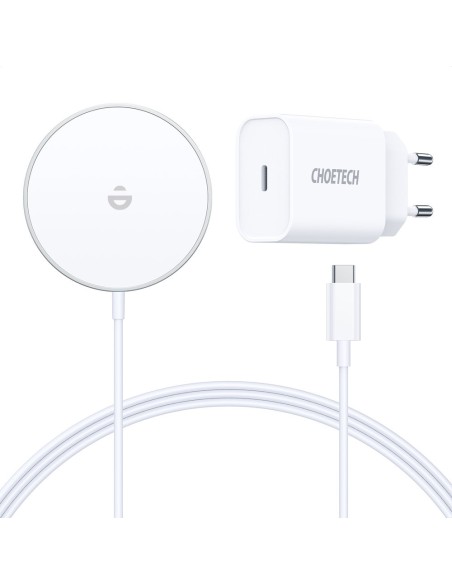 MagSafe Qi 15W belaidis įkroviklis + 20W PD sieninis įkroviklis sidabrinis