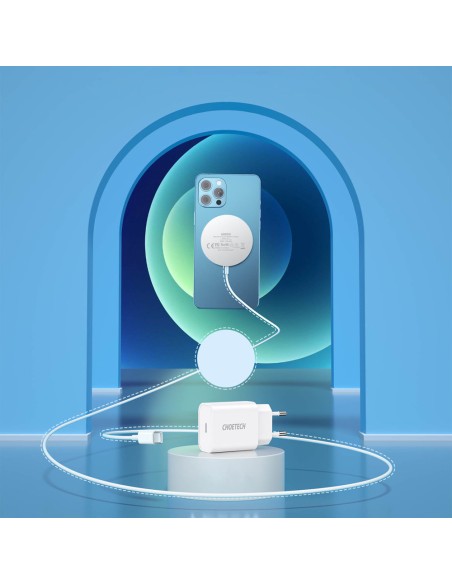 MagSafe Qi 15W belaidis įkroviklis + 20W PD sieninis įkroviklis sidabrinis